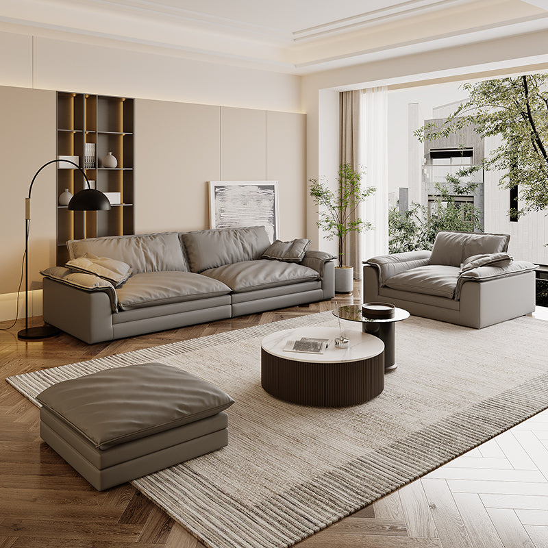 Grey Contemporary Faux Leather Pillow Top Arm Sofa with Loose Back for Living Room Clearhalo 'furn' 'furn_sofas' 'Furniture' 'furniture_sofas' 'kitchen' 'kitchen_sofas' 'Living Room Furniture' 'Sofa' 'sofas' 4607951