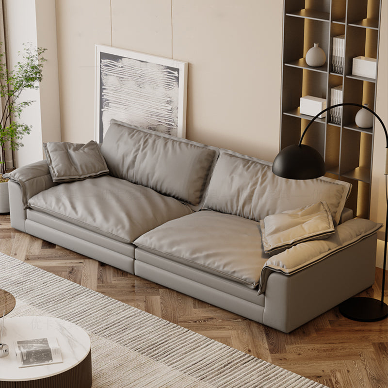 Grey Contemporary Faux Leather Pillow Top Arm Sofa with Loose Back for Living Room Clearhalo 'furn' 'furn_sofas' 'Furniture' 'furniture_sofas' 'kitchen' 'kitchen_sofas' 'Living Room Furniture' 'Sofa' 'sofas' 4607952
