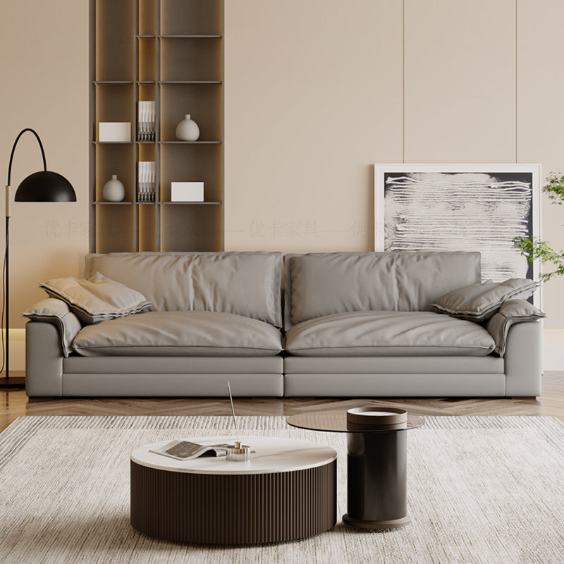 Grey Contemporary Faux Leather Pillow Top Arm Sofa with Loose Back for Living Room 83''L x47"W x 26"H Clearhalo 'furn' 'furn_sofas' 'Furniture' 'furniture_sofas' 'kitchen' 'kitchen_sofas' 'Living Room Furniture' 'Sofa' 'sofas' 4607953