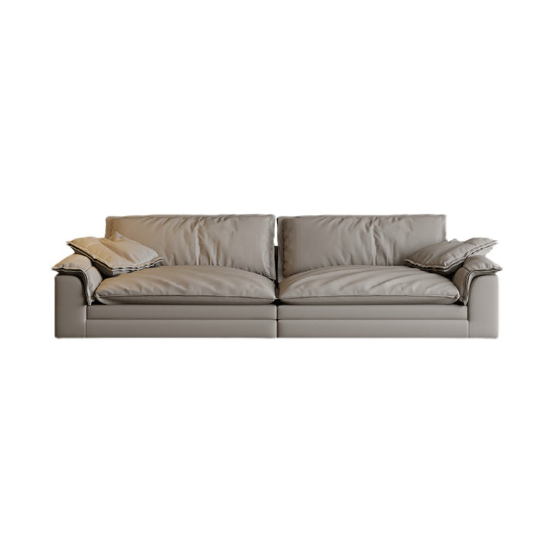 Grey Contemporary Faux Leather Pillow Top Arm Sofa with Loose Back for Living Room 94.5''L x47"W x 26"H Clearhalo 'furn' 'furn_sofas' 'Furniture' 'furniture_sofas' 'kitchen' 'kitchen_sofas' 'Living Room Furniture' 'Sofa' 'sofas' 4607954