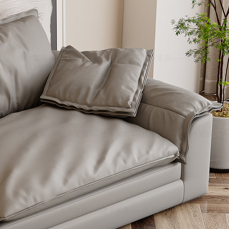 Grey Contemporary Faux Leather Pillow Top Arm Sofa with Loose Back for Living Room Clearhalo 'furn' 'furn_sofas' 'Furniture' 'furniture_sofas' 'kitchen' 'kitchen_sofas' 'Living Room Furniture' 'Sofa' 'sofas' 4607955