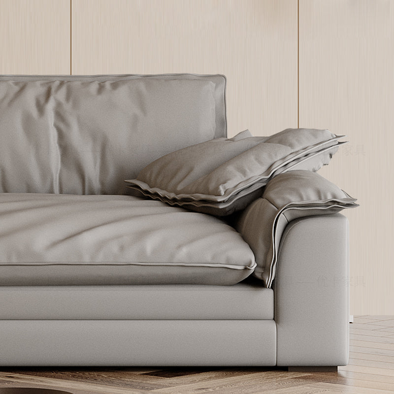 Grey Contemporary Faux Leather Pillow Top Arm Sofa with Loose Back for Living Room Clearhalo 'furn' 'furn_sofas' 'Furniture' 'furniture_sofas' 'kitchen' 'kitchen_sofas' 'Living Room Furniture' 'Sofa' 'sofas' 4607956