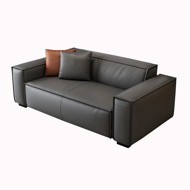 Modern Style Solid Wood Base Leather & Namib Black Rectangular Sofa 71''L x37"W x 28"H Faux Leather Clearhalo 'furn' 'furn_sofas' 'Furniture' 'furniture_sofas' 'kitchen' 'kitchen_sofas' 'Living Room Furniture' 'Sofa' 'sofas' 4607991