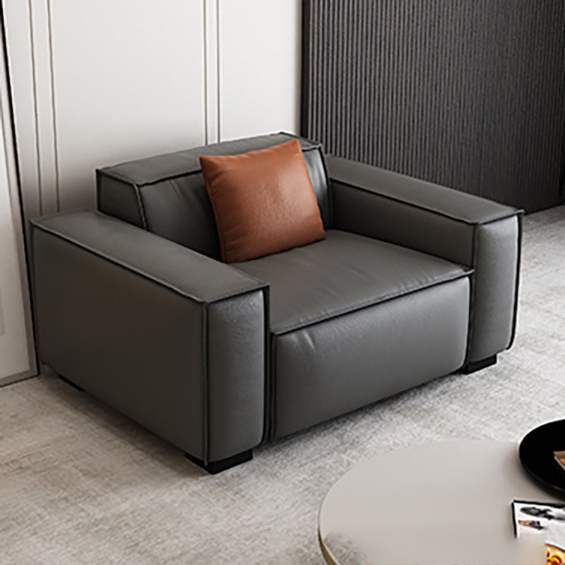 Modern Style Solid Wood Base Leather & Namib Black Rectangular Sofa 43''L x37"W x 28"H Genuine Leather Clearhalo 'furn' 'furn_sofas' 'Furniture' 'furniture_sofas' 'kitchen' 'kitchen_sofas' 'Living Room Furniture' 'Sofa' 'sofas' 4607993