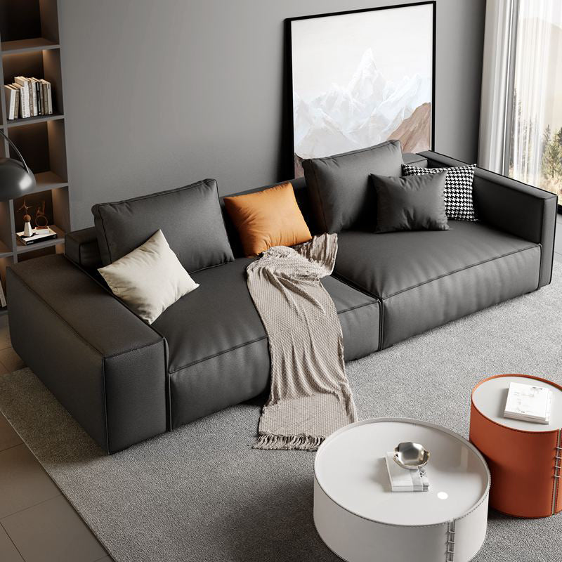 Faux Leather Square Arm Standard Sofa with Bolster Pillows, Stain Resistant 71"L x 37"W x 26"H Clearhalo 'furn' 'furn_sofas' 'Furniture' 'furniture_sofas' 'kitchen' 'kitchen_sofas' 'Living Room Furniture' 'Sofa' 'sofas' 4608000