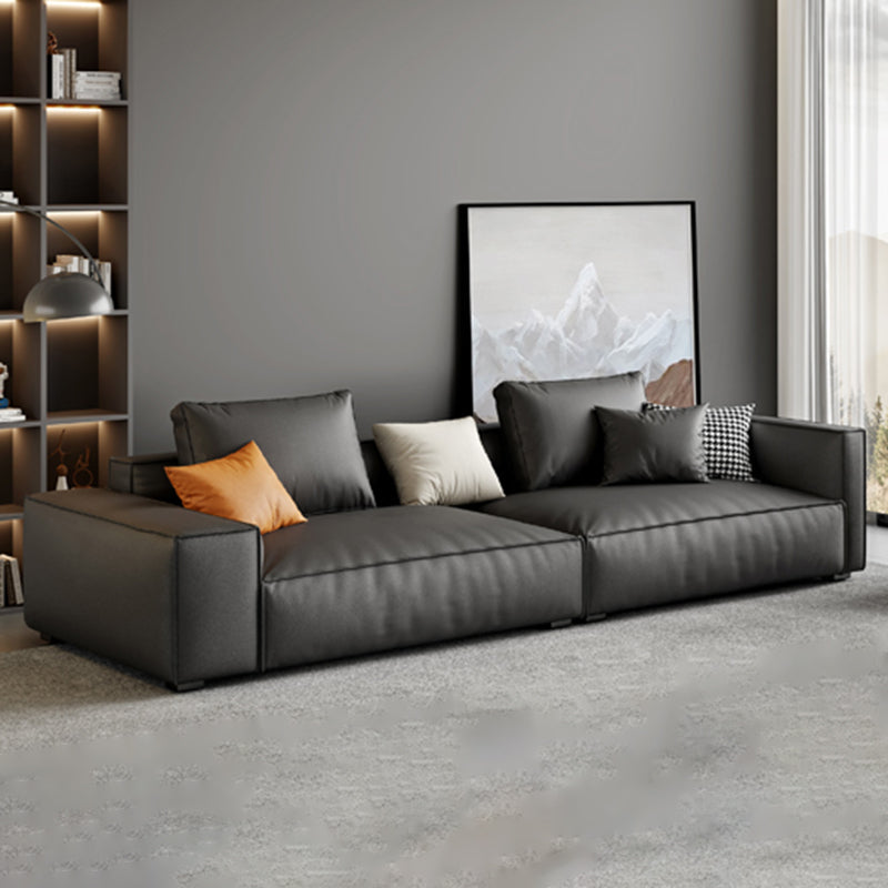 Faux Leather Square Arm Standard Sofa with Bolster Pillows, Stain Resistant 98"L x 37"W x 26"H Clearhalo 'furn' 'furn_sofas' 'Furniture' 'furniture_sofas' 'kitchen' 'kitchen_sofas' 'Living Room Furniture' 'Sofa' 'sofas' 4608001