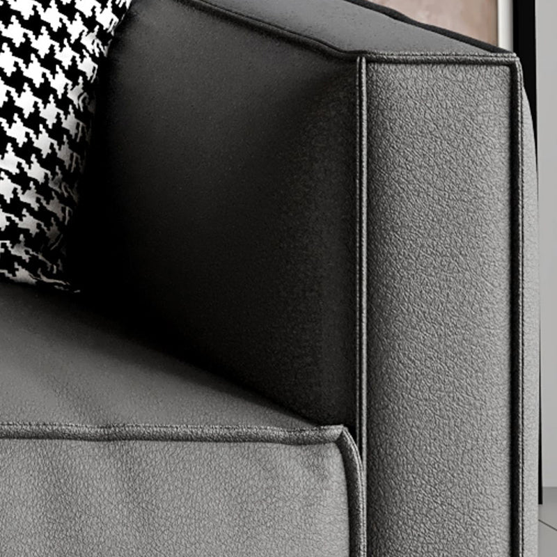 Faux Leather Square Arm Standard Sofa with Bolster Pillows, Stain Resistant Clearhalo 'furn' 'furn_sofas' 'Furniture' 'furniture_sofas' 'kitchen' 'kitchen_sofas' 'Living Room Furniture' 'Sofa' 'sofas' 4608005