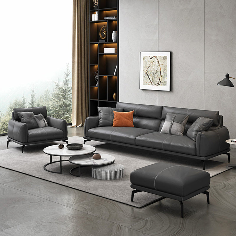 Square Armrest with Pillow Back Leather/imitation Leather Black Cushioned Sofa Clearhalo 'furn' 'furn_sofas' 'Furniture' 'furniture_sofas' 'kitchen' 'kitchen_sofas' 'Living Room Furniture' 'Sofa' 'sofas' 4608050