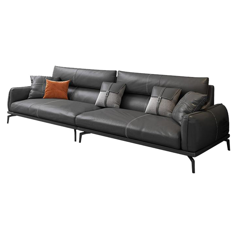 Square Armrest with Pillow Back Leather/imitation Leather Black Cushioned Sofa 106"L x 33.5"W x 33.5"H Clearhalo 'furn' 'furn_sofas' 'Furniture' 'furniture_sofas' 'kitchen' 'kitchen_sofas' 'Living Room Furniture' 'Sofa' 'sofas' 4608053