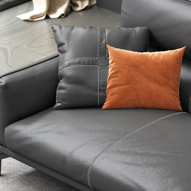 Square Armrest with Pillow Back Leather/imitation Leather Black Cushioned Sofa Clearhalo 'furn' 'furn_sofas' 'Furniture' 'furniture_sofas' 'kitchen' 'kitchen_sofas' 'Living Room Furniture' 'Sofa' 'sofas' 4608056