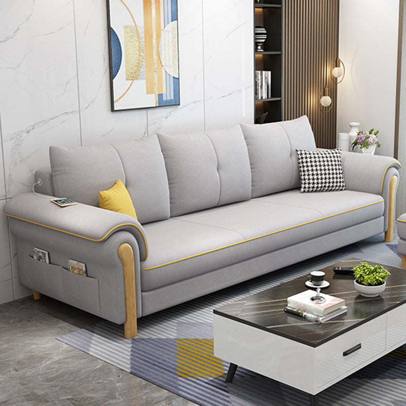 Leather Sofa with Bolster Pillows Single Cushion Seat Square Arm Sofa for Living Room White-Gray Clearhalo 'furn' 'furn_sofas' 'Furniture' 'furniture_sofas' 'kitchen' 'kitchen_sofas' 'Living Room Furniture' 'Sofa' 'sofas' 4608063