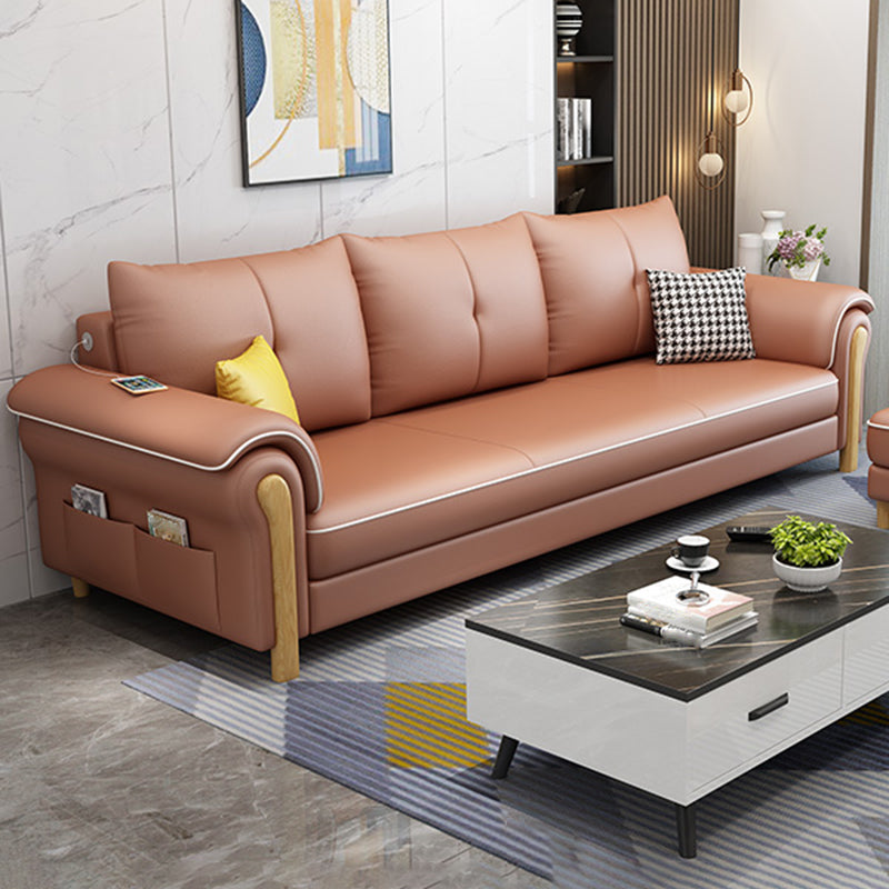 Leather Sofa with Bolster Pillows Single Cushion Seat Square Arm Sofa for Living Room Orange Clearhalo 'furn' 'furn_sofas' 'Furniture' 'furniture_sofas' 'kitchen' 'kitchen_sofas' 'Living Room Furniture' 'Sofa' 'sofas' 4608067