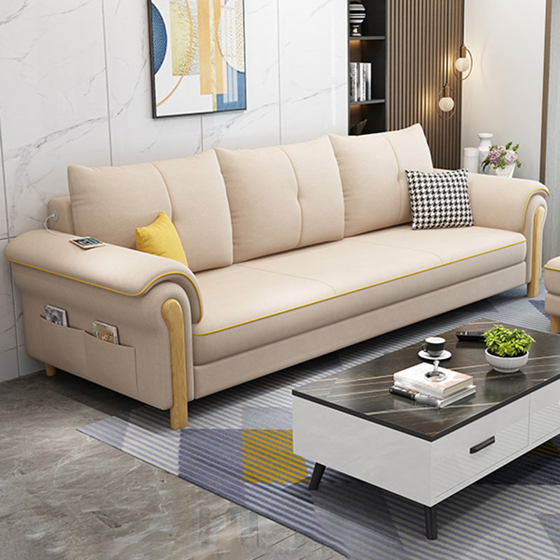 Leather Sofa with Bolster Pillows Single Cushion Seat Square Arm Sofa for Living Room Beige Clearhalo 'furn' 'furn_sofas' 'Furniture' 'furniture_sofas' 'kitchen' 'kitchen_sofas' 'Living Room Furniture' 'Sofa' 'sofas' 4608069