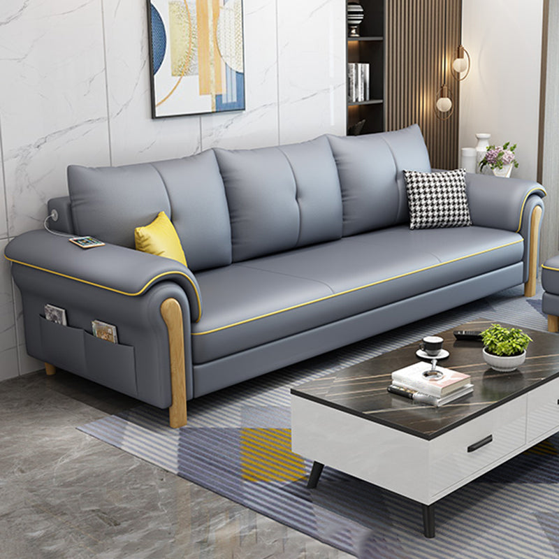 Leather Sofa with Bolster Pillows Single Cushion Seat Square Arm Sofa for Living Room Silver Clearhalo 'furn' 'furn_sofas' 'Furniture' 'furniture_sofas' 'kitchen' 'kitchen_sofas' 'Living Room Furniture' 'Sofa' 'sofas' 4608071