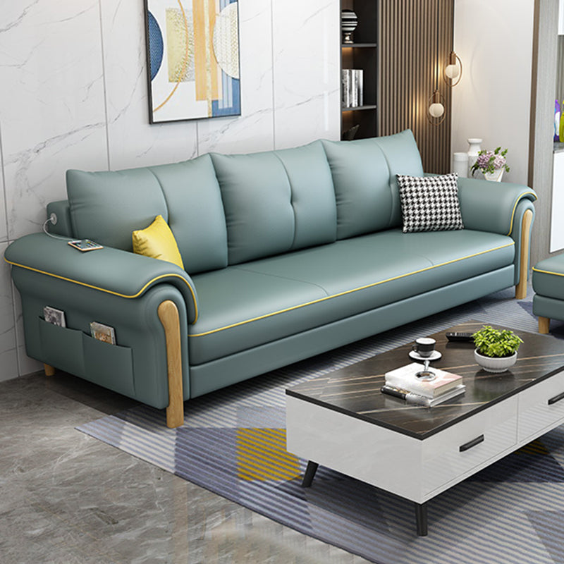 Leather Sofa with Bolster Pillows Single Cushion Seat Square Arm Sofa for Living Room Green Clearhalo 'furn' 'furn_sofas' 'Furniture' 'furniture_sofas' 'kitchen' 'kitchen_sofas' 'Living Room Furniture' 'Sofa' 'sofas' 4608074