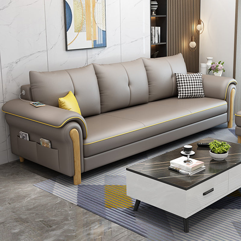 Leather Sofa with Bolster Pillows Single Cushion Seat Square Arm Sofa for Living Room Brown Clearhalo 'furn' 'furn_sofas' 'Furniture' 'furniture_sofas' 'kitchen' 'kitchen_sofas' 'Living Room Furniture' 'Sofa' 'sofas' 4608076