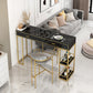 Glam Bar Table with Rectangle Top Double Pedestal Table-41.3" H Gold-Black Faux Marble Without Chairs Clearhalo 'Bar Furniture' 'Bar Tables' 'bar_tables' 'furn' 'furn_bar_tables' 'Furniture' 'furniture_bar_tables' 'Kitchen & Dining Furniture' 4610924