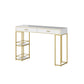 Glam Bar Table with Rectangle Top Double Pedestal Table-41.3" H White-Gold Stone Without Chairs Clearhalo 'Bar Furniture' 'Bar Tables' 'bar_tables' 'furn' 'furn_bar_tables' 'Furniture' 'furniture_bar_tables' 'Kitchen & Dining Furniture' 4610925