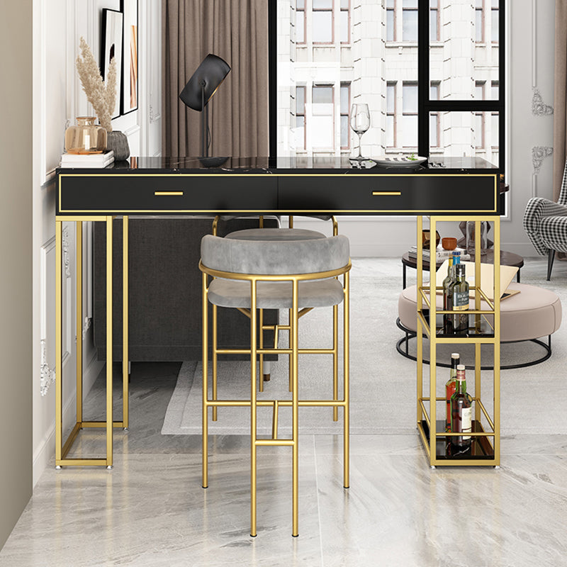 Glam Bar Table with Rectangle Top Double Pedestal Table-41.3" H Clearhalo 'Bar Furniture' 'Bar Tables' 'bar_tables' 'furn' 'furn_bar_tables' 'Furniture' 'furniture_bar_tables' 'Kitchen & Dining Furniture' 4610928
