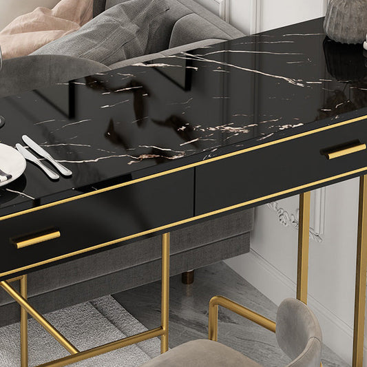 Glam Bar Table with Rectangle Top Double Pedestal Table-41.3" H Clearhalo 'Bar Furniture' 'Bar Tables' 'bar_tables' 'furn' 'furn_bar_tables' 'Furniture' 'furniture_bar_tables' 'Kitchen & Dining Furniture' 4610930