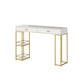 Marble Table with Rectangle Table Top Gold Double Pedestal Table- 41.3" H Clearhalo 'Bar Furniture' 'Bar Tables' 'bar_tables' 'furn' 'furn_bar_tables' 'Furniture' 'furniture_bar_tables' 'Kitchen & Dining Furniture' 4610942