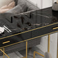 Marble Table with Rectangle Table Top Gold Double Pedestal Table- 41.3" H Clearhalo 'Bar Furniture' 'Bar Tables' 'bar_tables' 'furn' 'furn_bar_tables' 'Furniture' 'furniture_bar_tables' 'Kitchen & Dining Furniture' 4610943