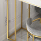 Marble Table with Rectangle Table Top Gold Double Pedestal Table- 41.3" H Clearhalo 'Bar Furniture' 'Bar Tables' 'bar_tables' 'furn' 'furn_bar_tables' 'Furniture' 'furniture_bar_tables' 'Kitchen & Dining Furniture' 4610944