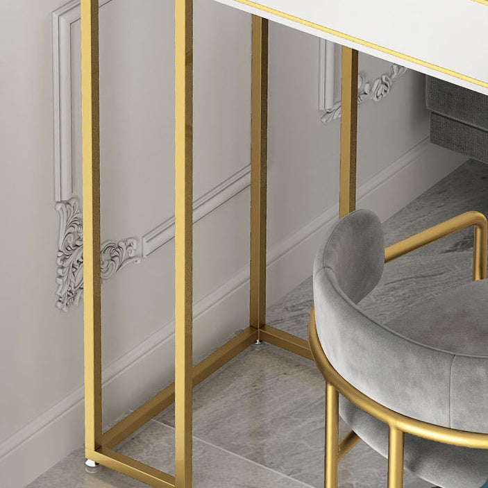 Marble Table with Rectangle Table Top Gold Double Pedestal Table- 41.3" H Clearhalo 'Bar Furniture' 'Bar Tables' 'bar_tables' 'furn' 'furn_bar_tables' 'Furniture' 'furniture_bar_tables' 'Kitchen & Dining Furniture' 4610944