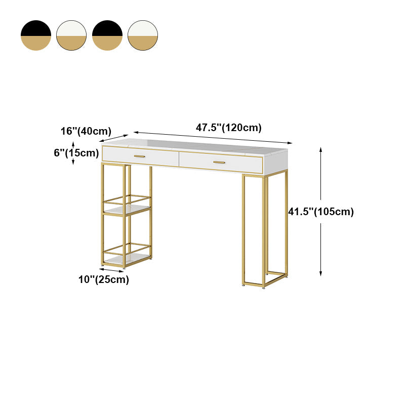 Marble Table with Rectangle Table Top Gold Double Pedestal Table- 41.3" H Clearhalo 'Bar Furniture' 'Bar Tables' 'bar_tables' 'furn' 'furn_bar_tables' 'Furniture' 'furniture_bar_tables' 'Kitchen & Dining Furniture' 4610948
