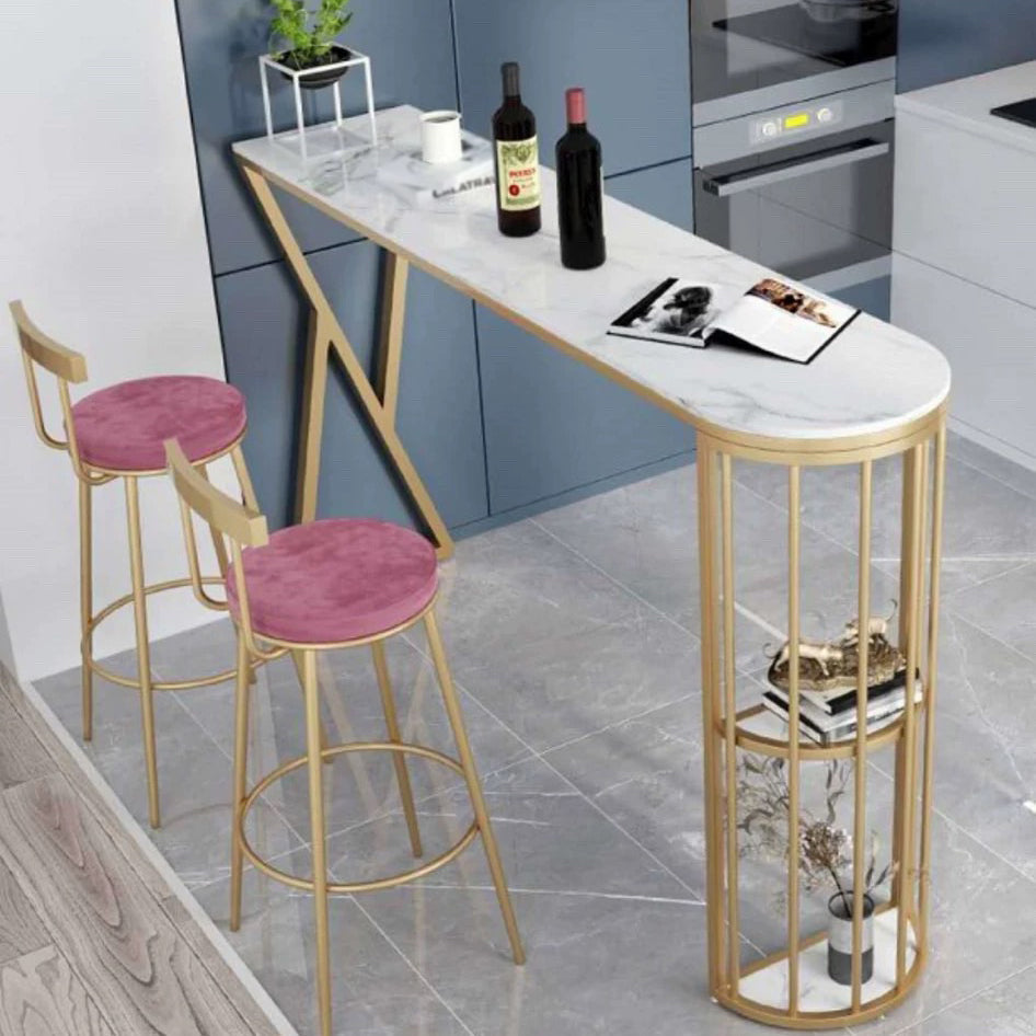 Marble Bar Table with Specialty Table Top Double Pedestal Table - 41.3" H Off-White Without Chairs Clearhalo 'Bar Furniture' 'Bar Tables' 'bar_tables' 'furn' 'furn_bar_tables' 'Furniture' 'furniture_bar_tables' 'Kitchen & Dining Furniture' 4610992
