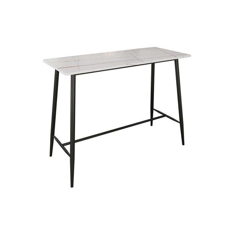 Modern Marble Table with Rectangle Table Top Black Trestle Table - 41.3" H White-Gold Without Chairs Clearhalo 'Bar Furniture' 'Bar Tables' 'bar_tables' 'furn' 'furn_bar_tables' 'Furniture' 'furniture_bar_tables' 'Kitchen & Dining Furniture' 4611030