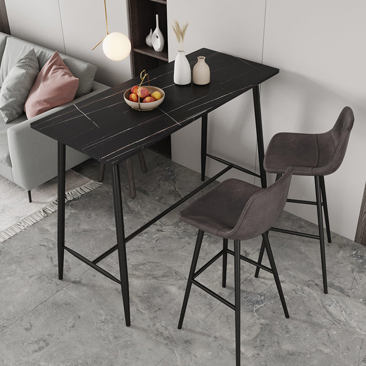 Modern Marble Table with Rectangle Table Top Black Trestle Table - 41.3" H Gold-Black Without Chairs Clearhalo 'Bar Furniture' 'Bar Tables' 'bar_tables' 'furn' 'furn_bar_tables' 'Furniture' 'furniture_bar_tables' 'Kitchen & Dining Furniture' 4611031