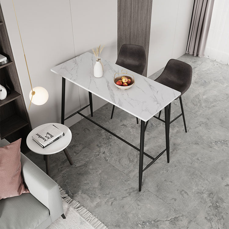 Modern Marble Table with Rectangle Table Top Black Trestle Table - 41.3" H Clearhalo 'Bar Furniture' 'Bar Tables' 'bar_tables' 'furn' 'furn_bar_tables' 'Furniture' 'furniture_bar_tables' 'Kitchen & Dining Furniture' 4611041