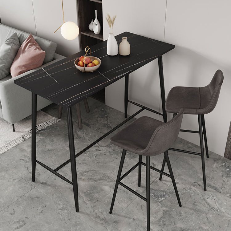 Modern Marble Table with Rectangle Table Top Black Trestle Table - 41.3" H Clearhalo 'Bar Furniture' 'Bar Tables' 'bar_tables' 'furn' 'furn_bar_tables' 'Furniture' 'furniture_bar_tables' 'Kitchen & Dining Furniture' 4611042