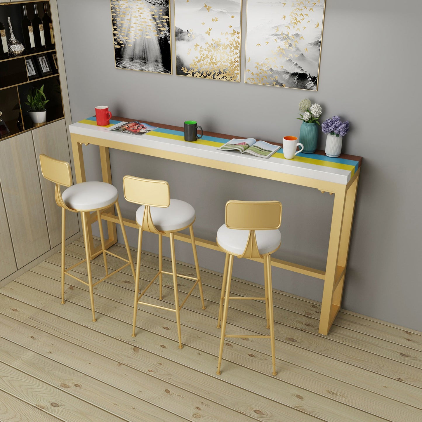 Wood Counter Table with Rectangle Table Top Trestle Table - 41.3" H 70.9"L x 15.7"W x 41.3"H Brown Without Chairs Clearhalo 'Bar Furniture' 'Bar Tables' 'bar_tables' 'furn' 'furn_bar_tables' 'Furniture' 'furniture_bar_tables' 'Kitchen & Dining Furniture' 4611073