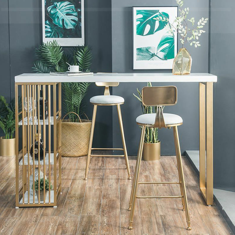 Glam Marble Table with Rectangle Table Top Gold Double Pedestal Table - 41.3" H 47.2"L x 15.7"W x 41.3"H Without Chairs Clearhalo 'Bar Furniture' 'Bar Tables' 'bar_tables' 'furn' 'furn_bar_tables' 'Furniture' 'furniture_bar_tables' 'Kitchen & Dining Furniture' 4611090
