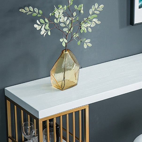Glam Marble Table with Rectangle Table Top Gold Double Pedestal Table - 41.3" H Clearhalo 'Bar Furniture' 'Bar Tables' 'bar_tables' 'furn' 'furn_bar_tables' 'Furniture' 'furniture_bar_tables' 'Kitchen & Dining Furniture' 4611093