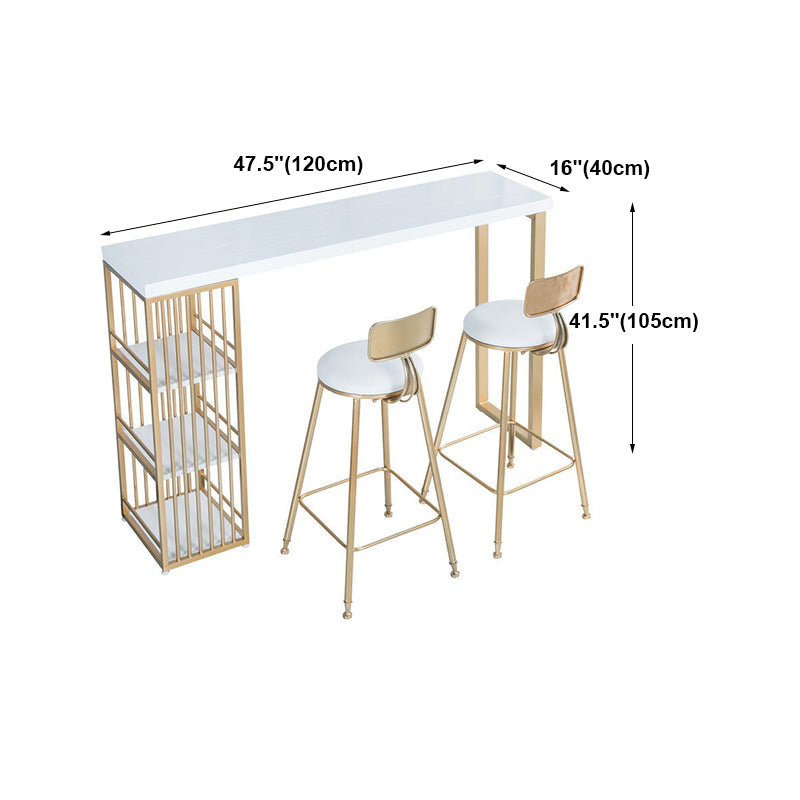 Glam Marble Table with Rectangle Table Top Gold Double Pedestal Table - 41.3" H Clearhalo 'Bar Furniture' 'Bar Tables' 'bar_tables' 'furn' 'furn_bar_tables' 'Furniture' 'furniture_bar_tables' 'Kitchen & Dining Furniture' 4611097