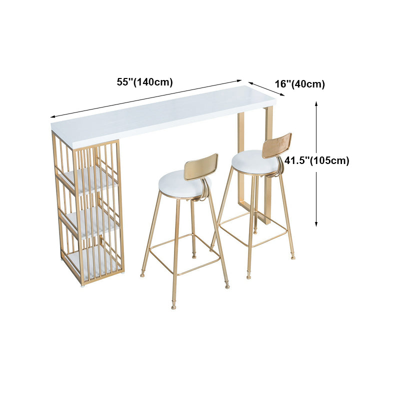 Glam Marble Table with Rectangle Table Top Gold Double Pedestal Table - 41.3" H Clearhalo 'Bar Furniture' 'Bar Tables' 'bar_tables' 'furn' 'furn_bar_tables' 'Furniture' 'furniture_bar_tables' 'Kitchen & Dining Furniture' 4611098