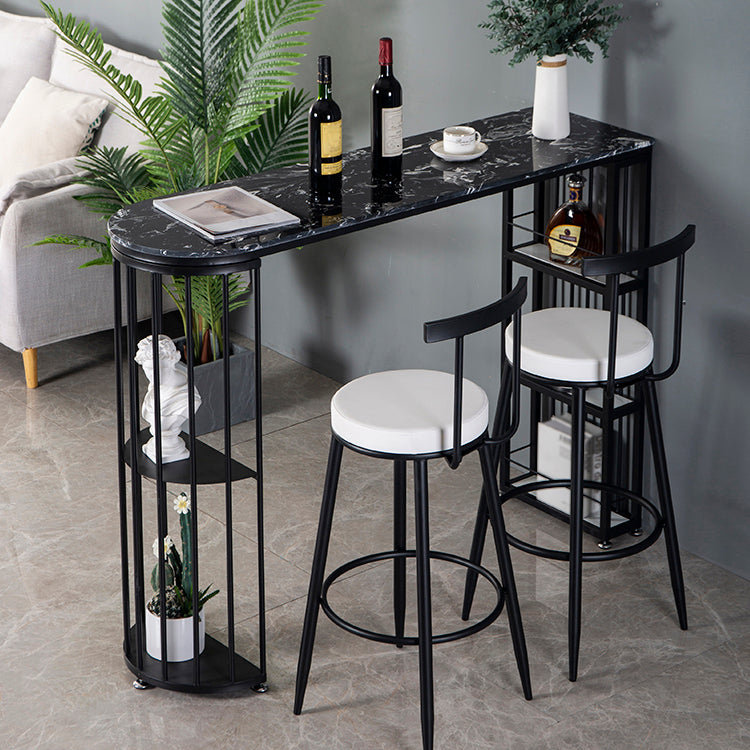 Marble Bistro Bar Desk with Specialty Table Top Double Pedestal Table - 41.3" H Black Without Chairs Clearhalo 'Bar Furniture' 'Bar Tables' 'bar_tables' 'furn' 'furn_bar_tables' 'Furniture' 'furniture_bar_tables' 'Kitchen & Dining Furniture' 4611104