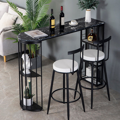 Marble Bistro Bar Desk with Specialty Table Top Double Pedestal Table - 41.3" H Black Without Chairs Clearhalo 'Bar Furniture' 'Bar Tables' 'bar_tables' 'furn' 'furn_bar_tables' 'Furniture' 'furniture_bar_tables' 'Kitchen & Dining Furniture' 4611104