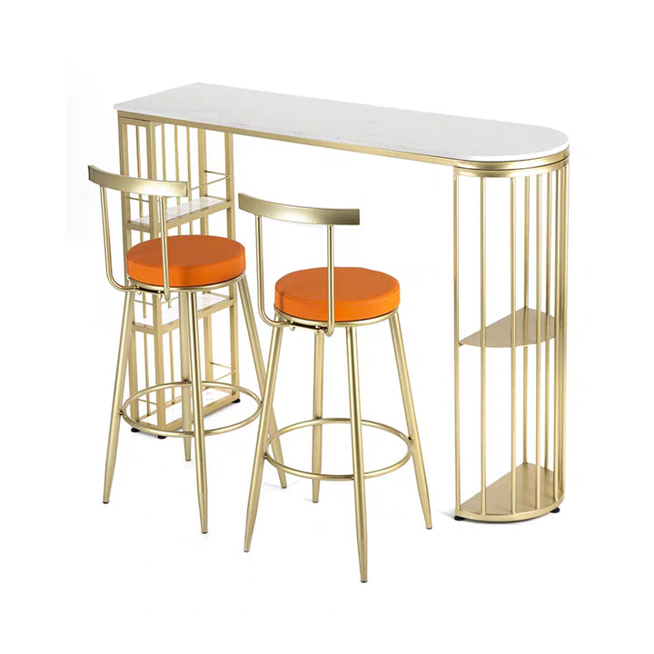 Marble Bistro Bar Desk with Specialty Table Top Double Pedestal Table - 41.3" H White-Gold Without Chairs Clearhalo 'Bar Furniture' 'Bar Tables' 'bar_tables' 'furn' 'furn_bar_tables' 'Furniture' 'furniture_bar_tables' 'Kitchen & Dining Furniture' 4611105