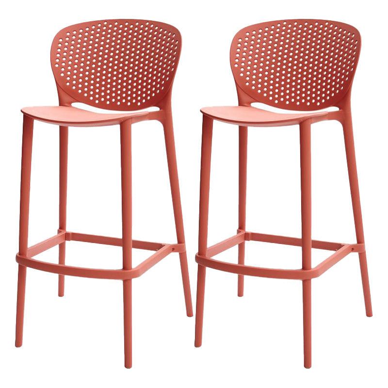 Modern Armless Backrest Counter Stool Plastic Balcony Bar Stool Red 2 Piece Set Clearhalo 'Bar Furniture' 'Bar Stools' 'bar_stools' 'furn' 'furn_bar_stools' 'furniture_bar_stools' 'Kitchen & Dining Furniture' 'kitchen&dining_furn' 'kitchen' 'kitchen_furn' Furniture' 4611196