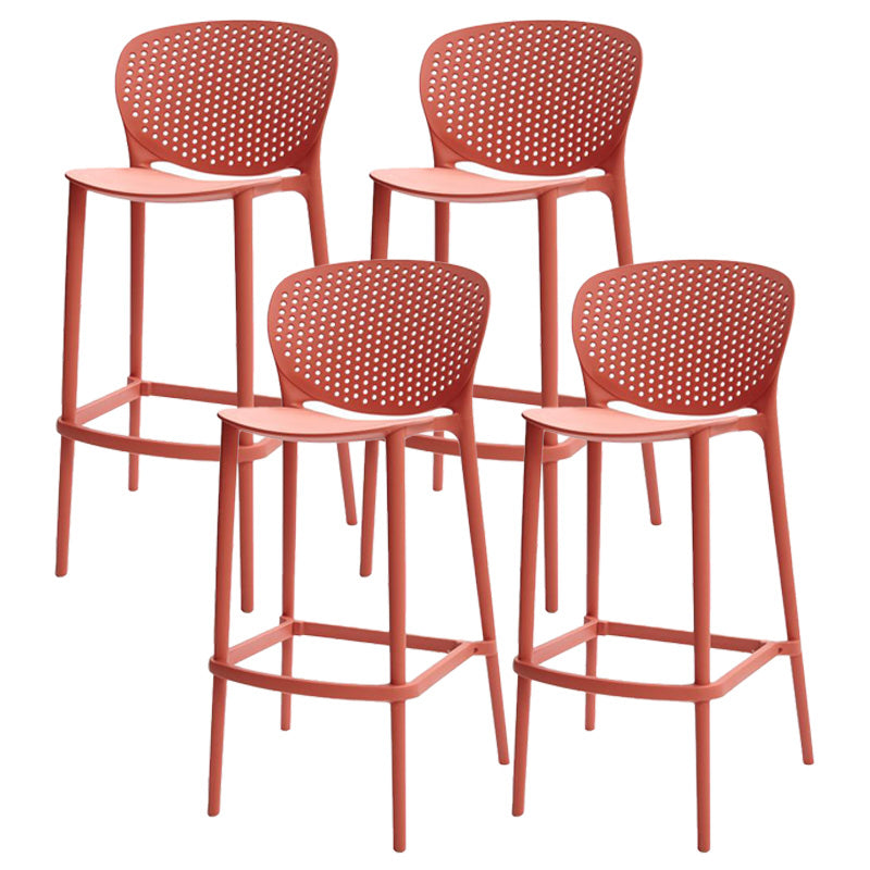 Modern Armless Backrest Counter Stool Plastic Balcony Bar Stool Red 4 Piece Set Clearhalo 'Bar Furniture' 'Bar Stools' 'bar_stools' 'furn' 'furn_bar_stools' 'furniture_bar_stools' 'Kitchen & Dining Furniture' 'kitchen&dining_furn' 'kitchen' 'kitchen_furn' Furniture' 4611204