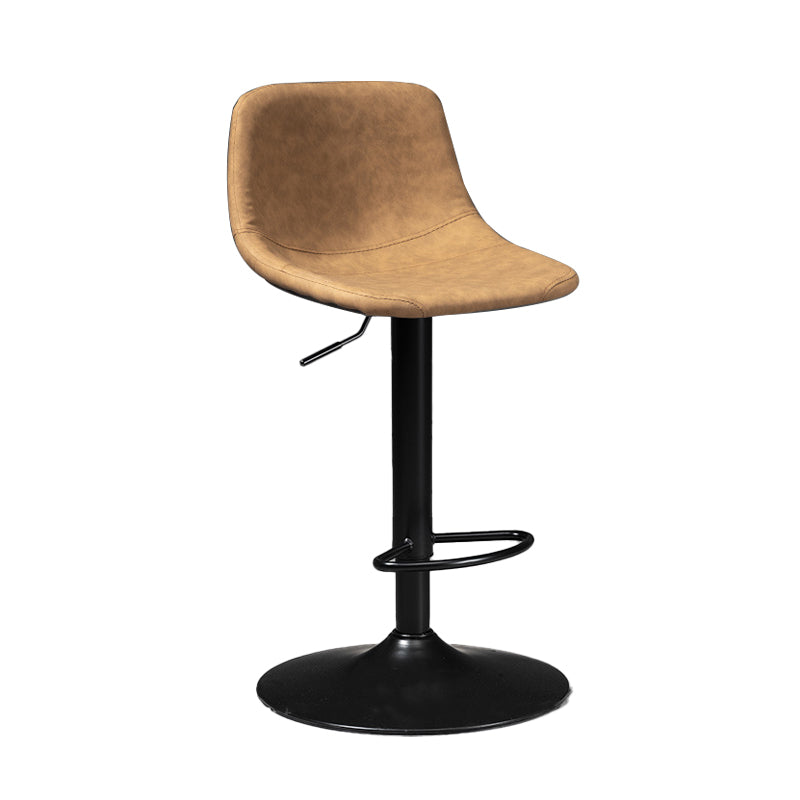Industrial Style Bar-stool Leather Seat with Low Back for Kitchen Bar Brown Black 1 Piece Clearhalo 'Bar Furniture' 'Bar Stools' 'bar_stools' 'furn' 'furn_bar_stools' 'furniture_bar_stools' 'Kitchen & Dining Furniture' 'kitchen&dining_furn' 'kitchen' 'kitchen_furn' Furniture' 4611244