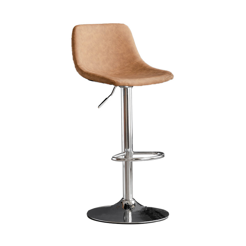 Industrial Style Bar-stool Leather Seat with Low Back for Kitchen Bar Brown Silver 1 Piece Clearhalo 'Bar Furniture' 'Bar Stools' 'bar_stools' 'furn' 'furn_bar_stools' 'furniture_bar_stools' 'Kitchen & Dining Furniture' 'kitchen&dining_furn' 'kitchen' 'kitchen_furn' Furniture' 4611253