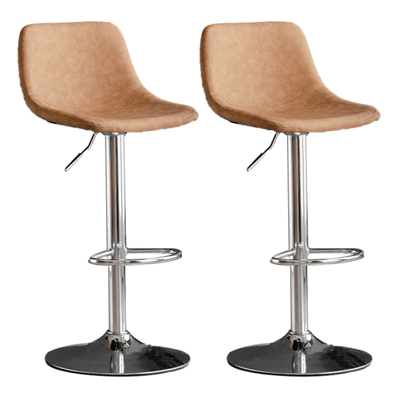 Industrial Style Bar-stool Leather Seat with Low Back for Kitchen Bar Brown Silver 2 Piece Set Clearhalo 'Bar Furniture' 'Bar Stools' 'bar_stools' 'furn' 'furn_bar_stools' 'furniture_bar_stools' 'Kitchen & Dining Furniture' 'kitchen&dining_furn' 'kitchen' 'kitchen_furn' Furniture' 4611268