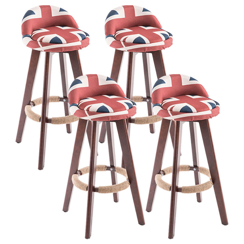 Contemporary Solid Wood Swivel Barstool Bristol Bar Stool with Footrest and Low Back Red-White-Blue Brown 4 Piece Set Clearhalo 'Bar Furniture' 'Bar Stools' 'bar_stools' 'furn' 'furn_bar_stools' 'furniture_bar_stools' 'Kitchen & Dining Furniture' 'kitchen&dining_furn' 'kitchen' 'kitchen_furn' Furniture' 4611372