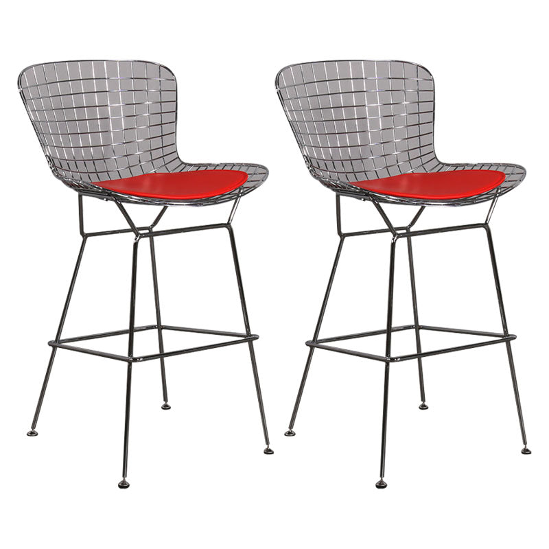 Contemporary Metal Barstools Indoor Bar Stool with Low Back and Footrest Silver Red 2 Piece Set Clearhalo 'Bar Furniture' 'Bar Stools' 'bar_stools' 'furn' 'furn_bar_stools' 'furniture_bar_stools' 'Kitchen & Dining Furniture' 'kitchen&dining_furn' 'kitchen' 'kitchen_furn' Furniture' 4611474