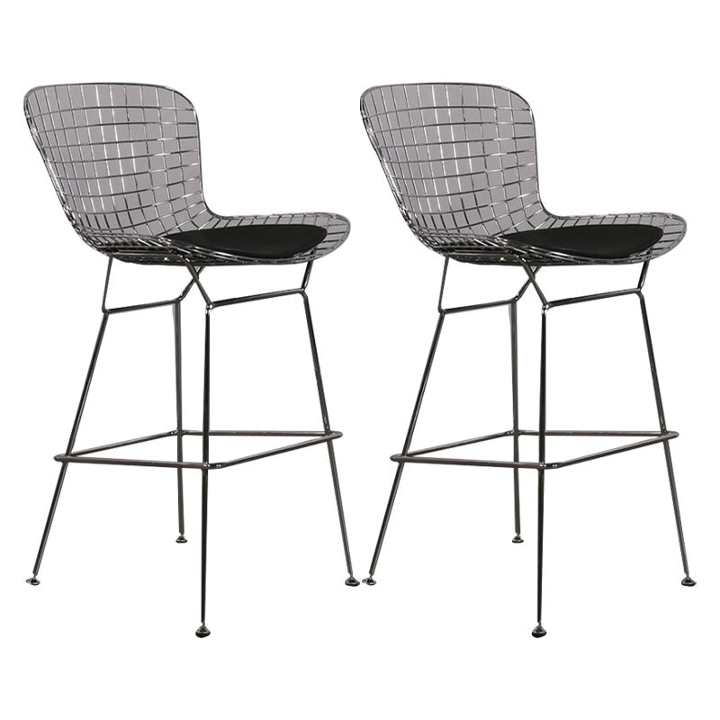 Contemporary Metal Barstools Indoor Bar Stool with Low Back and Footrest Silver Black 2 Piece Set Clearhalo 'Bar Furniture' 'Bar Stools' 'bar_stools' 'furn' 'furn_bar_stools' 'furniture_bar_stools' 'Kitchen & Dining Furniture' 'kitchen&dining_furn' 'kitchen' 'kitchen_furn' Furniture' 4611476